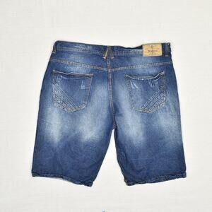 Akademiks Cotton Blue Size 44 Jeanius Baggy Bermuda Denim Shorts Zip Y2K